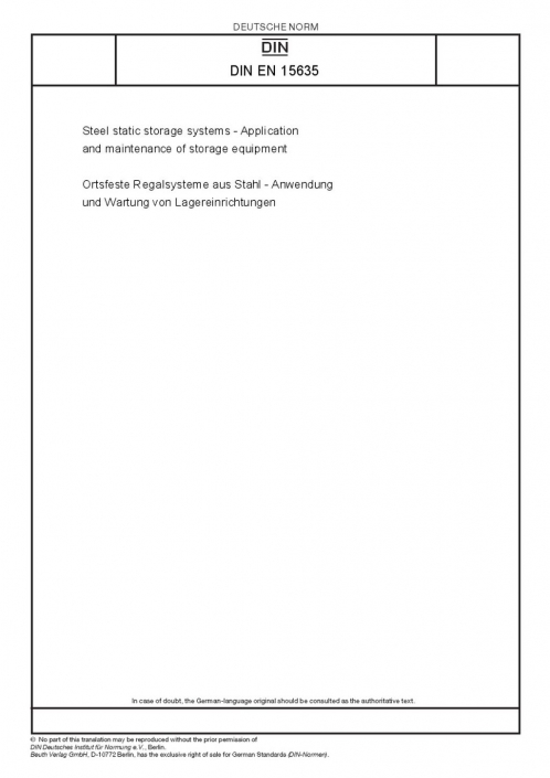 DIN EN 15635 Ortsfeste Regalsysteme aus Stahl - DGWZ