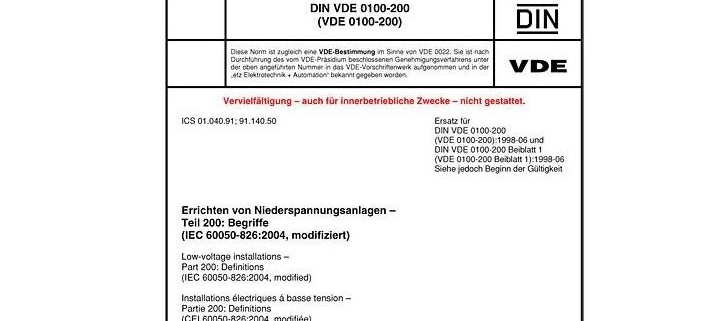 DIN VDE 0100-200 Errichten von Niederspannungsanlagen - Teil 200: Begriffe