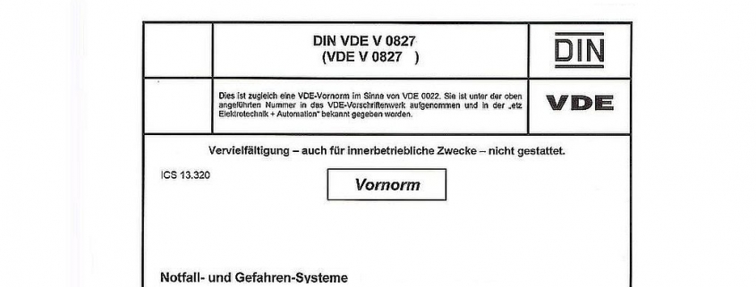 Titelblatt Vornorm: DIN VDE V 0827 Notfall- und Gefahren-Systeme (NGRS)